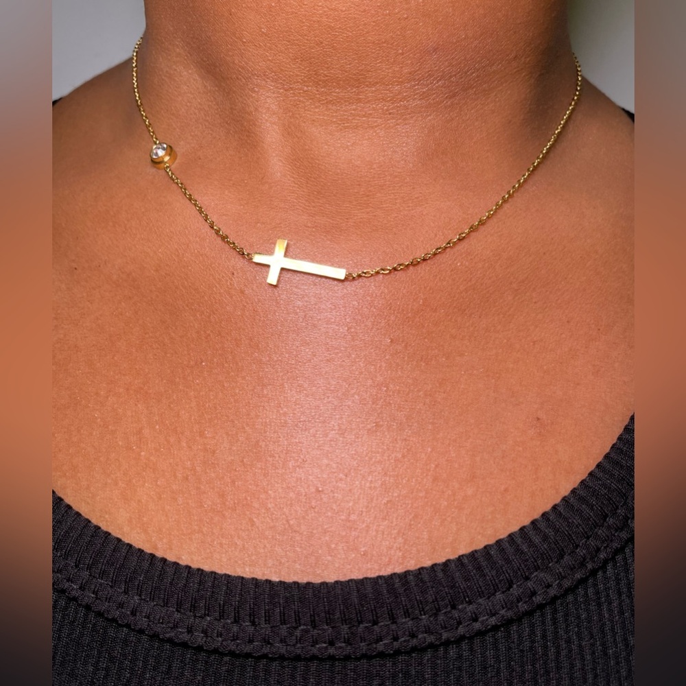 Gold Cross Necklace, Bracelet, and Anklet Set (3-Piece Bundle)